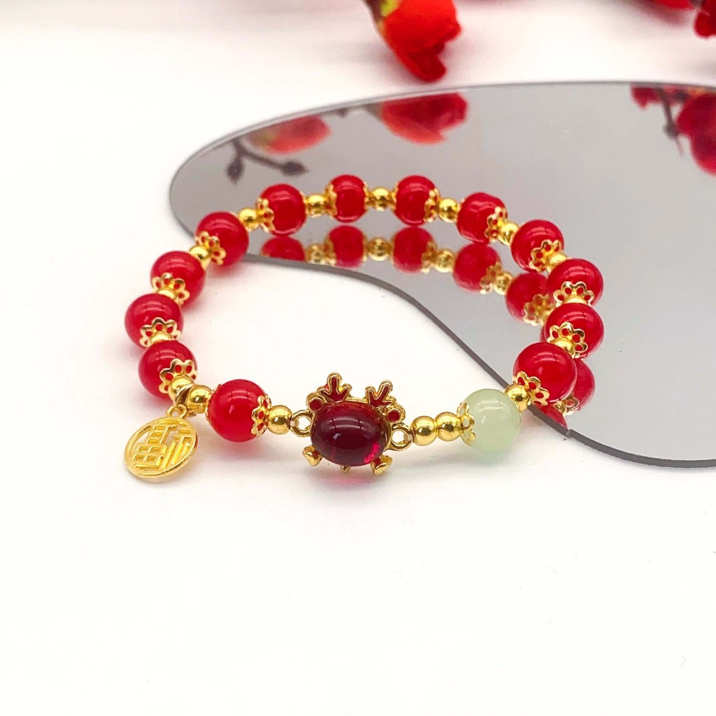 Dragon Year Zodiac Bracelet for Women Zodiac Dragon Agate Chinese Style Retro Red Green Agate Dragon