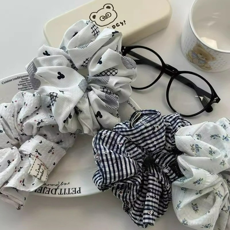 ยางรัดผมผ้าฝ้ายพิมพ์ลายดอกไม้ พร้อมสายรัดผมสำหรับแต่งสไตล์ - รูปที่ 5