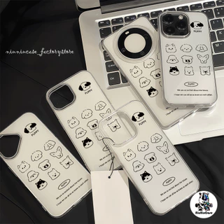 เคสมือถือ For iPhone 11 15 16 14 13 12 Pro Max X XS XR 13 Pro 16 Plus Case ลูกสุนัขมีความสุขน่ารัก ครีม IMD แบบนิ่ม เคส
