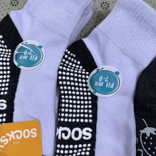 ถุงเท้า นักเรียน SOCKSY แบบกันลื่น สีขาว/เทา แพ็คละ 12คู่