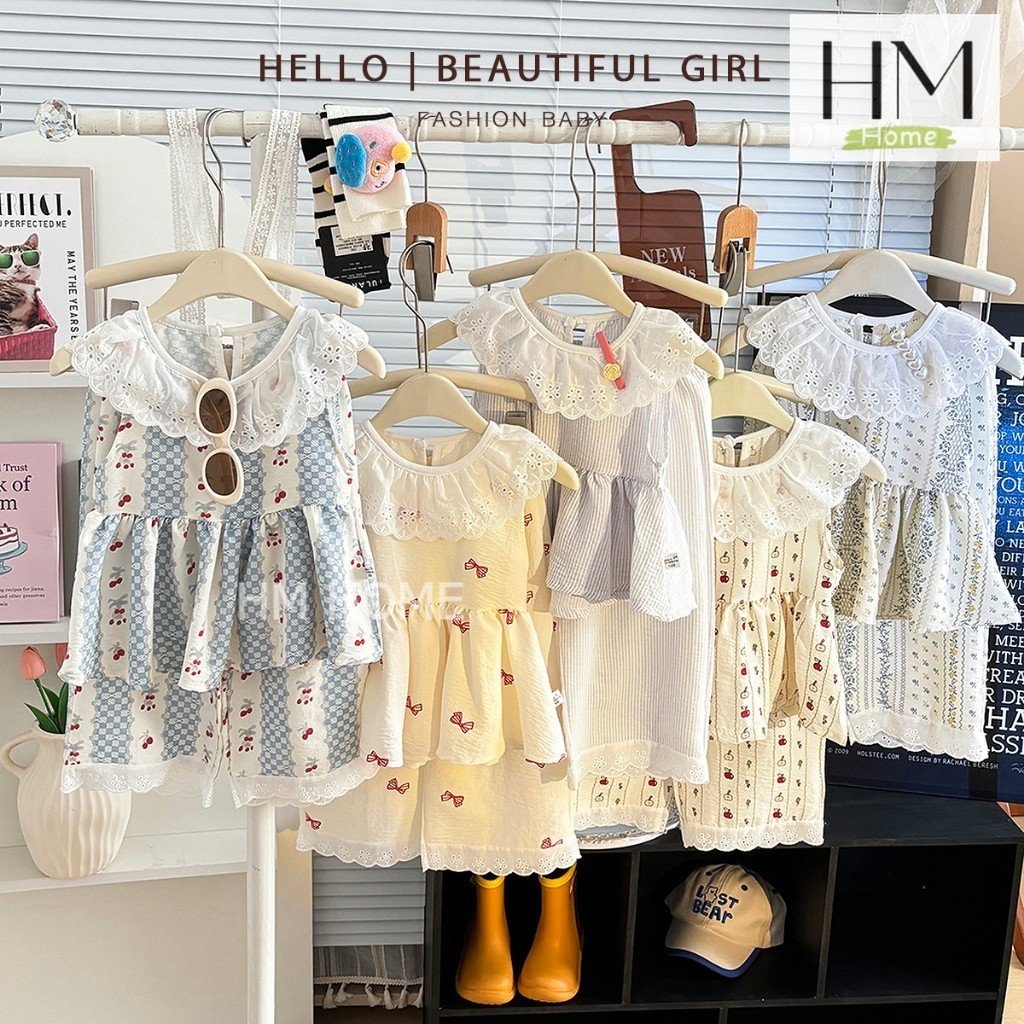 ชุดเซ็ต 2 ชิ้น ชุดเสื้อ เสื้อแขนสั้น+กางเกงขายาว แฟชั่นสไตล์เกาหลี สำหรับเด็กผู้หญิง ชุดฤดูร้อนเด็ก