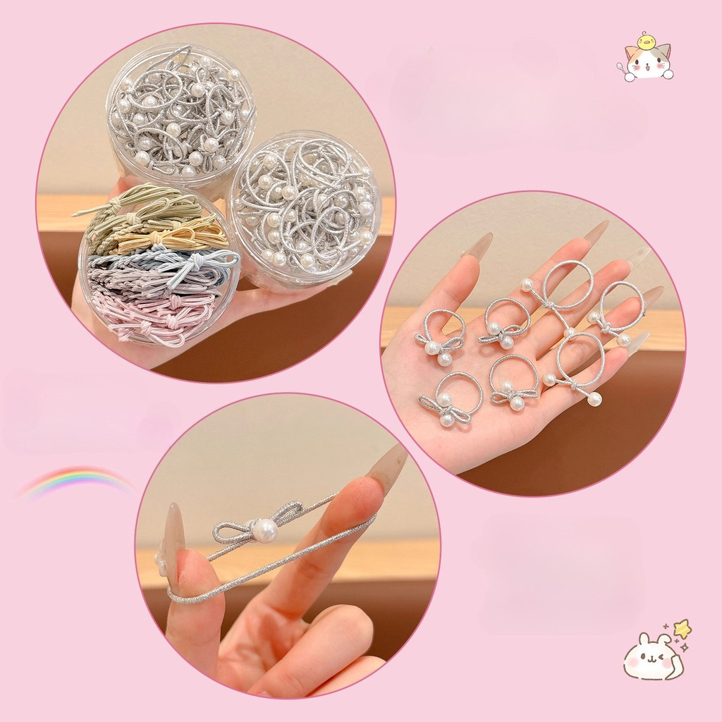 โบว์ผมเงินไข่มุกและยางจัดทรงผมฟองอากาศสำหรับเด็ก ปี 2025 คล้องผมทนทาน - รูปที่ 2