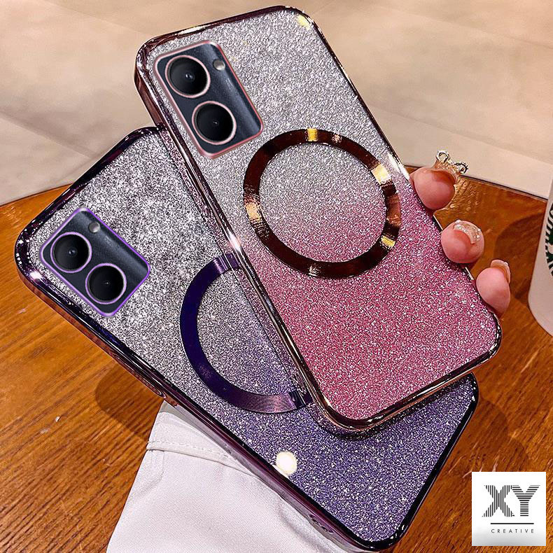 เคส Vivo Y18 Y03 Y28 4G Y02 Y02S Y17 Y15 Y12 Y11 Y15S Y15A Y01 Y16 Y17S Y20i Y20 Y12S Y12A Y20S Y20S G Y21 Y21T Y33S Y22S Y27 Y31 2021 Y51 2020 Y35 Y36 V21E Y73 4G V29E 5G Y200 เคสโทรศัพท์กลิตเตอร์ชุบหรูหราพร้อมแม่เหล็กดูดและเลนส์ป้องกันการตกสําหรับครอบค