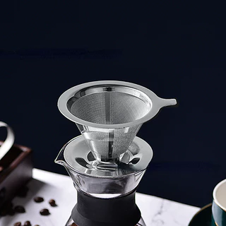 COD Coffee Dripper 4 หลุม (600 ตาข่าย) ตัวกรองกาแฟ ไม่ต้องใช้กระดาษกรอง กรวยดริปกาแฟสแตนเลส สแตนเลส2ชั้น ดริปทรงกรวย