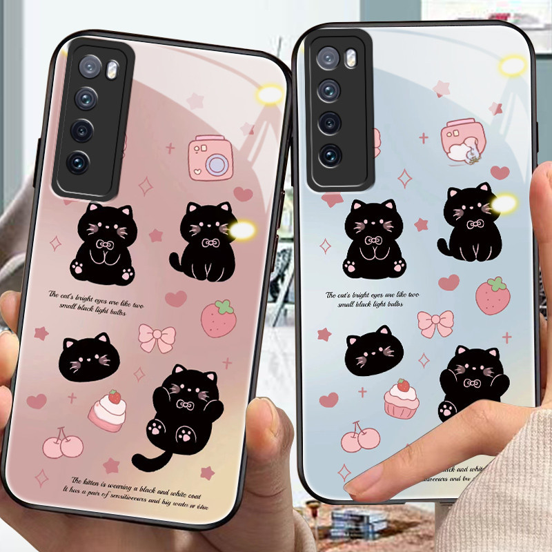 Black cat Casing for huawei nova 7/se/i,2/i/lite,3/i,4/e,5/t,6,8/i,9/se,10/se,11,y61,y70,y90,mate 9,