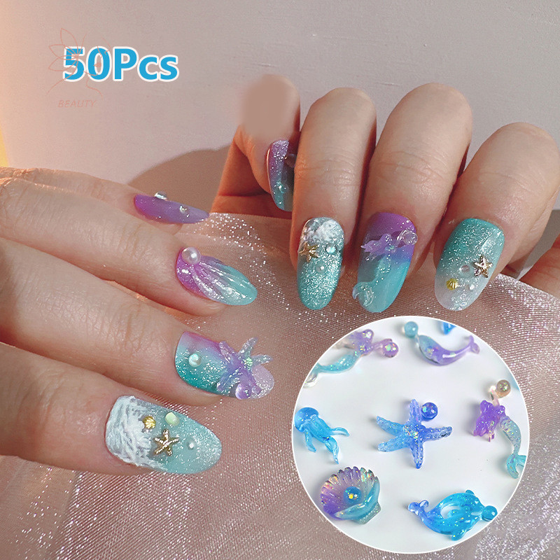[maybeauty] 50 ชิ้น 3D Ocean Nail Art Ch ฤดูร้อนปลาดาวทะเลตกแต่งเล็บเรซิ่น Luminous Gradient อุปกรณ์เล็บ {TH}