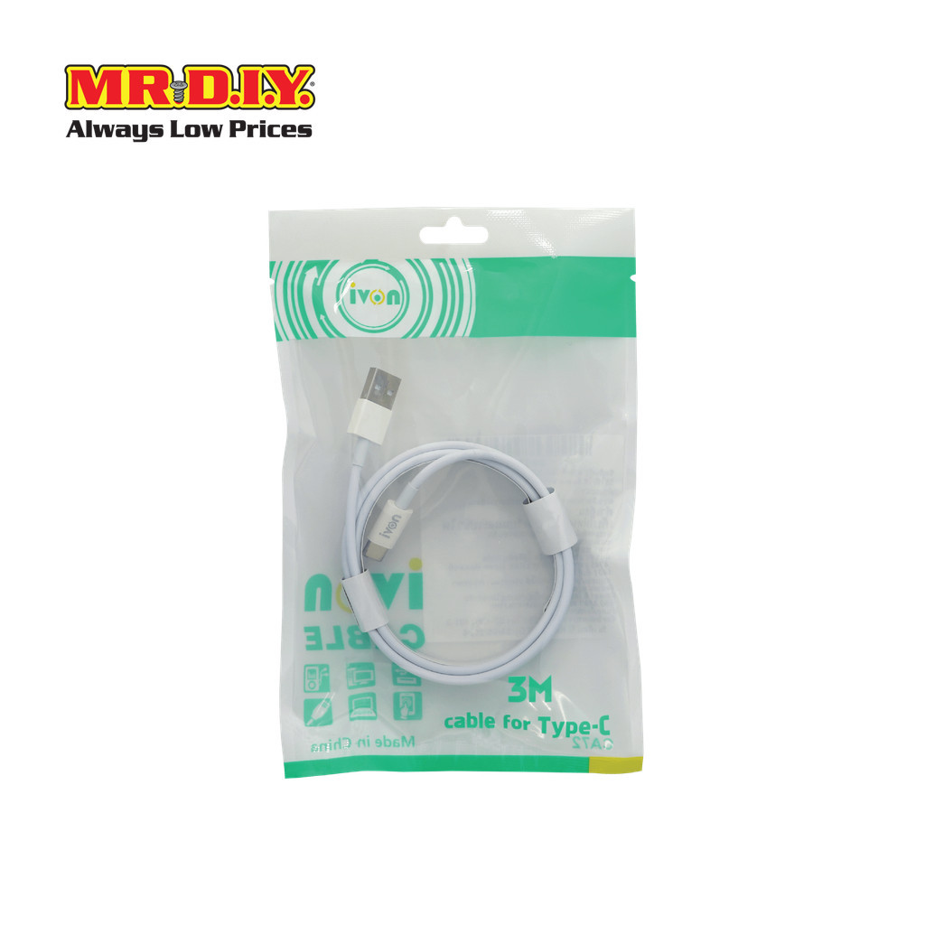 IVON สายชาร์จและเชื่อมต่อข้อมูล USB Type-C ความยาว 3 เมตร