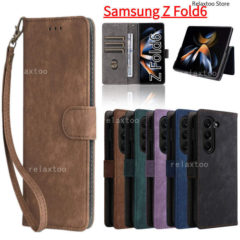 SAMSUNG ผิวรู้สึกmatte FlipปลอกหนังสําหรับSamsung Galaxy Z Fold6 Fold5 ZFold Zพับ 6 5 ZFold6 ZFold5 5Gผู้ถือแม่เหล็กพร้อมกระเป๋าสตางค์กันกระแทกป้องกันปกหลังปลอก