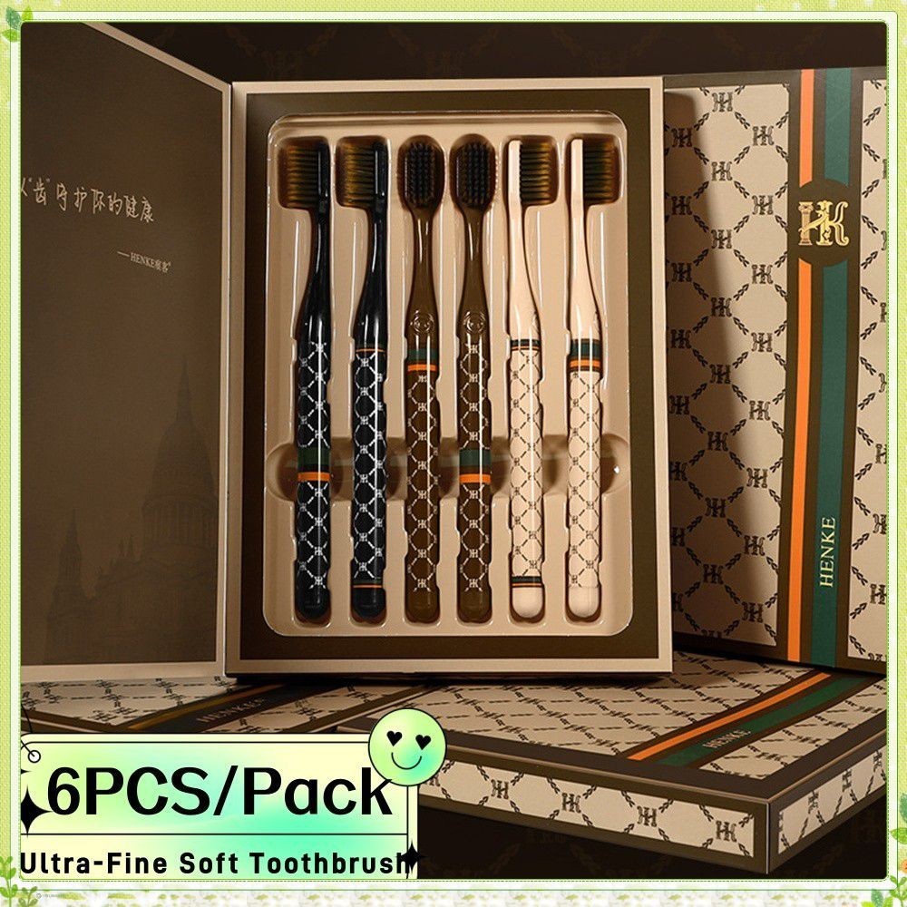youngtime 6 ชิ้นกล่องของขวัญของแปรงสีฟันอัลตร้าหนาแน่นนาโนขนแปรงนุ่มทำความสะอาดลึกการดูแลช่องปากแปรงไม่ระคายเคืองเหงือกที่มีความสำคัญปกป้องอุปกรณ์ youngtime
