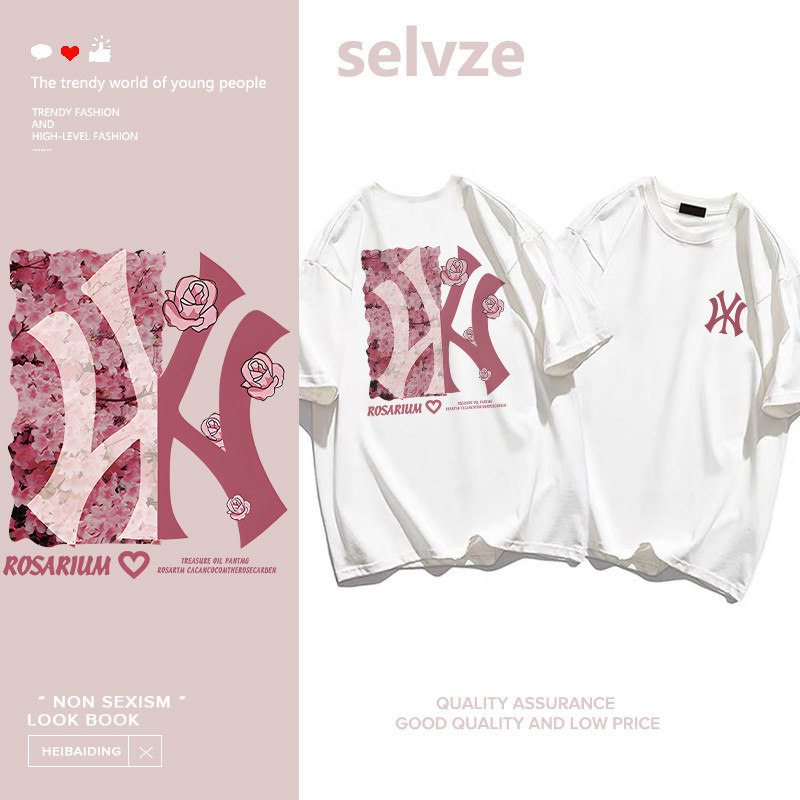 Selvze ~ Printed T-shirt，ตัวอักษรที่สวยงามสบาย ๆ พิมพ์เสื้อยืดแขนสั้นหลวม T1894