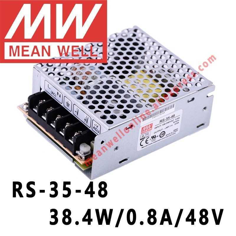 ✩RS-35-48 Mean Well 38.4W/0.8A/48V DC Single Output Switching Power Supply meanwell online store