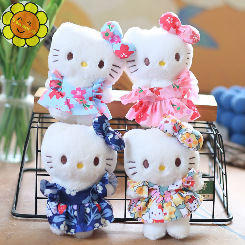 Yescont Kawaii Sanrio พวงกุญแจดอกไม้กระโปรง Hello Kitty Plush พวงกุญแจกระเป๋าเป้สะพายหลังจี้เครื่องประดับของขวัญวันเกิดสําหรับผู้หญิงสาว TH