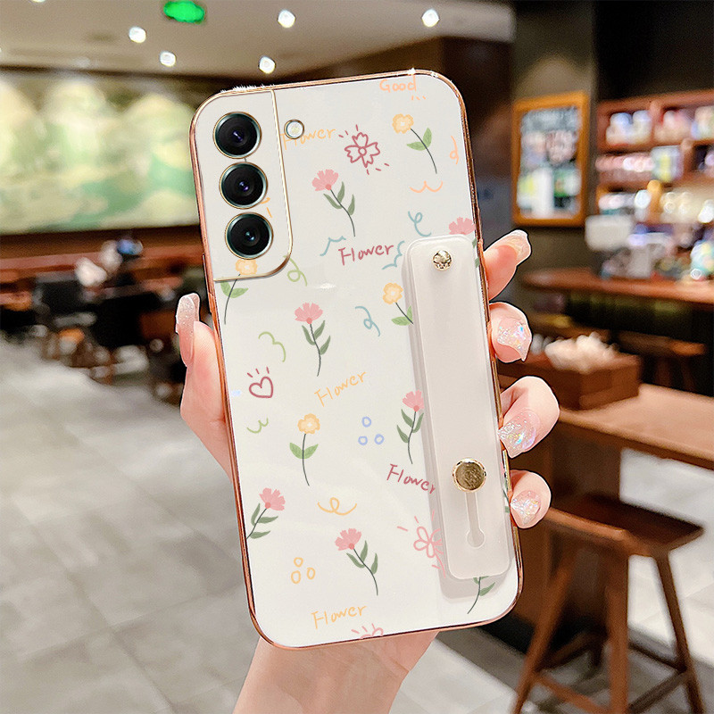 ปลอกสําหรับ Samsung Galaxy S25 S26 Plus S25 S26 Ultra S25 FE S25 + S26 + เต็มหน้าจอดอกไม้สายรัดข้อมือวงเล็บ Anti Drop เคสโทรศัพท์