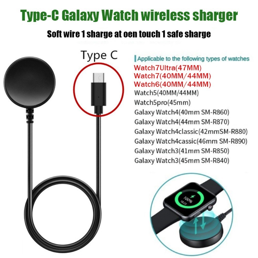 ประเภท C PD สายชาร์จสําหรับ Samsung Galaxy Watch Ultra/7/6/5/Pro/4/3 41 45 มม.Active 1/2 40 44 มม.Watch6 คลาสสิก 43 47 มม.42 มม.46 มม.เครื่องชาร์จแม่เหล็ก