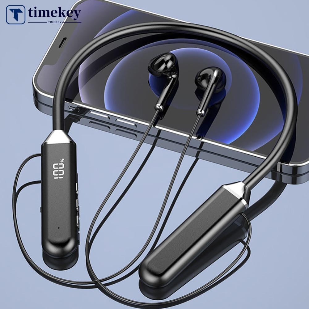 Timekey BNR สายคล้องคอ 5.2 หูฟังบลูทูธสแตนด์บายยาวพิเศษสเตอริโอลดเสียงรบกวนปลั๊กอุดหูหูฟังกีฬาพร้อมจอแสดงผลดิจิตอล J2Y5