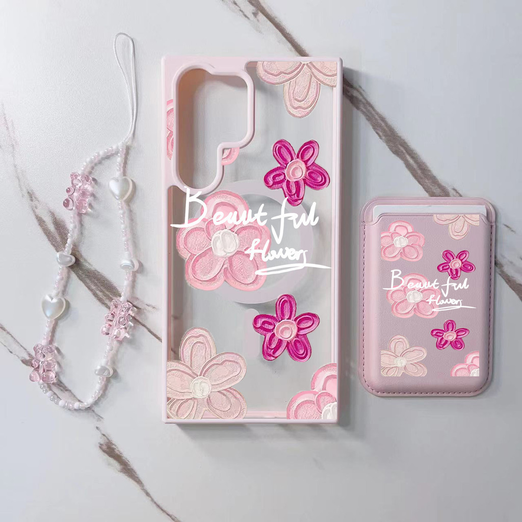 SAMSUNG สีชมพูน่ารักกระเป๋าสตางค์การ์ตูนสําหรับsamsung s22 s22plus ultra Case Girly S23 S23Plus s23fe s24 s24plus S24ultraกระเป๋าสตางค์ปกหลัง