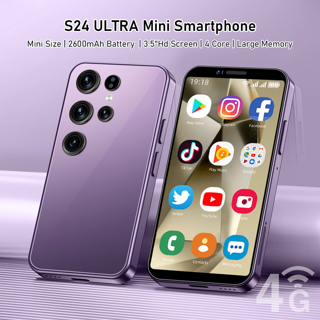 S24 Ultra Mini สมาร์ทโฟน Android 8.1 3GB RAM 64GB ROM ความจุขนาดใหญ่อายุการใช้งานยาวนานแบตเตอรี่ 4 นิ้ว Dual SIM สแตนด์บาย 4G โทรศัพท์ขนาดเล็ก
