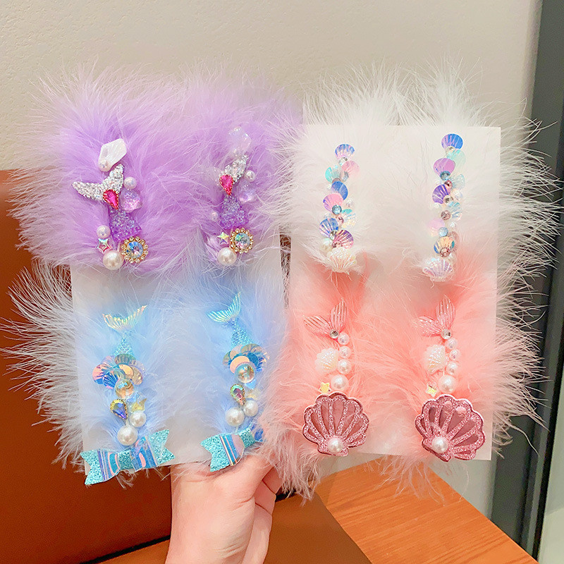 เด็ก barrettes Girls 'ขนกิ๊บเจ้าหญิงประสิทธิภาพเครื่องประดับผมแฟชั่นอารมณ์ด้านคลิปผ้าโพกศีรษะ
