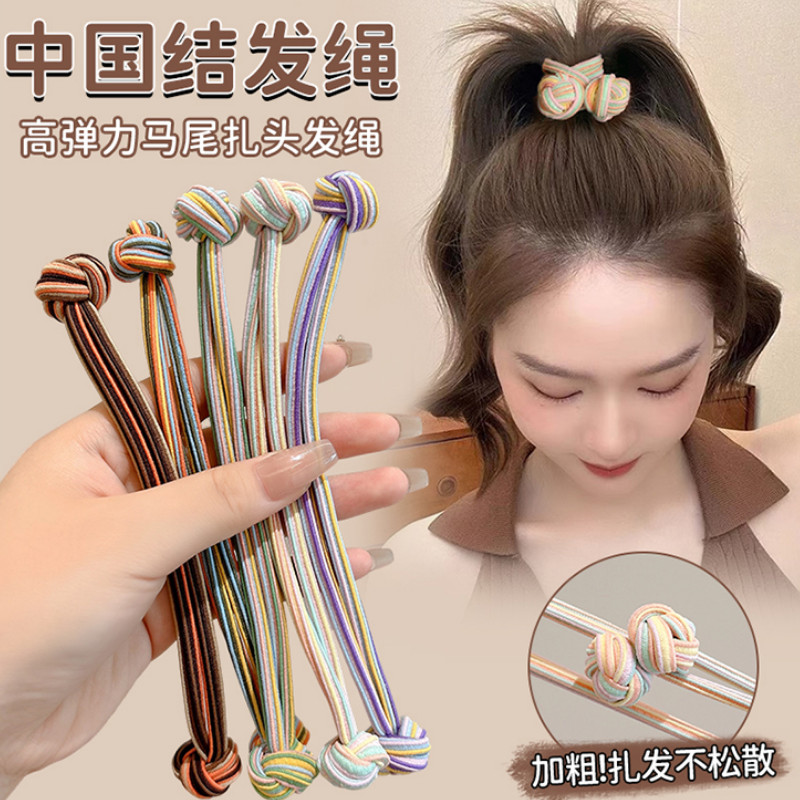 แฟชั่นผูกผมยืดหยุ่นที่มีสีสัน2024เชือกผมที่เรียบง่าย
