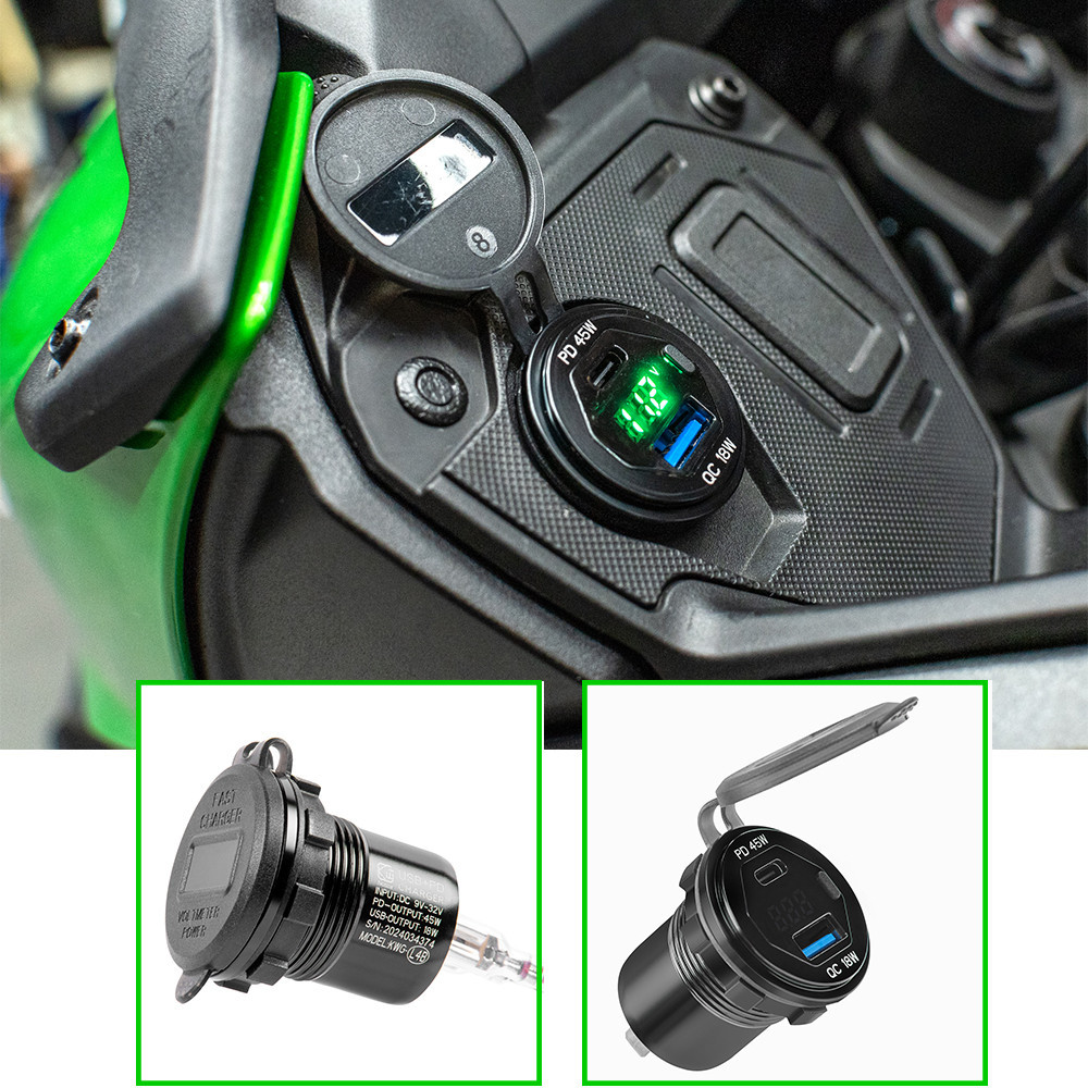 KAWASAKI สําหรับKawasaki Versys650 Versys 650 2022 2023 2024 2025 2026 USB Charger Outlet Chargerอะแดปเตอร์โทรศัพท์ซ็อกเก็ตรีเลย์ 12V-24V