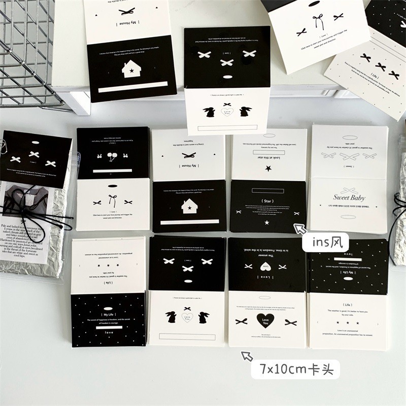 [4pcs]อิน สไตล์สีดําสีขาวบัลเล่ต์สไตล์สไตล์เรียบง่ายหัวการ์ด 7 ซม. ย้อนยุค การ์ดบรรจุวัสดุเดิมภาษาอังกฤษข้อความพับการ์ดกระดาษ