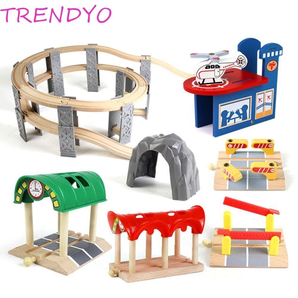 Trendyo ไม้ติดตามของเล่นรถไฟเด็กไม้ติดตามอุปกรณ์เสริมติดตามเชื่อมต่อของเล่นการเรียนรู้การศึกษาประกอบชุดของเล่นเพื่อการศึกษารางรถไฟไม้