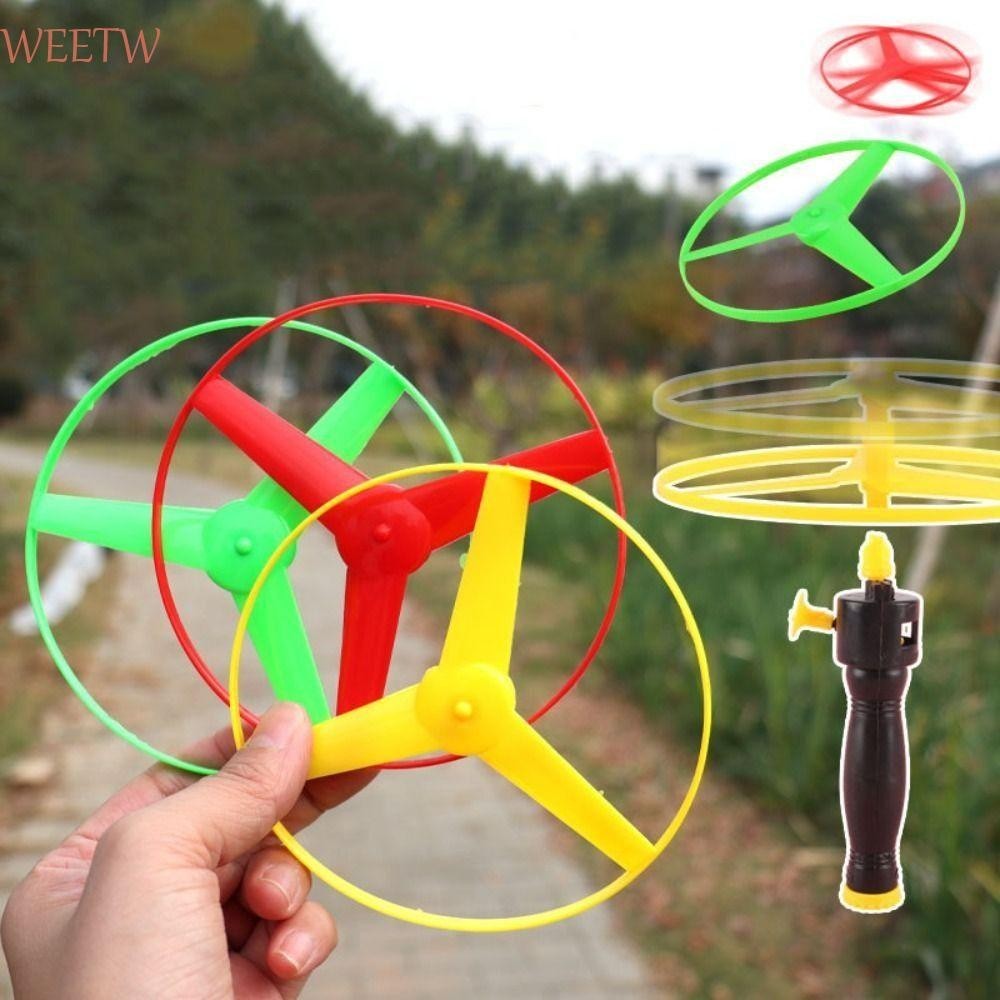 Weekw ดึง String Flying Disc, ดึง String ของเล่นกลางแจ้งใบพัดเฮลิคอปเตอร์ของเล่นกลางแจ้ง, Spinning Flyer Hand-push สีสุ่มสีสันดึง String Flying UFO เด็กของขวัญ