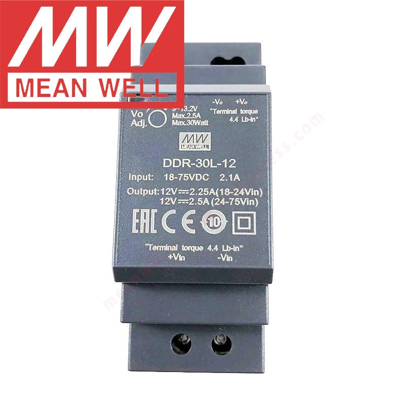 Original Mean Well DDR-30L-12 Din Rail ประเภท DC-DC Converter หมายถึงwell 12V/2.5A/30W DC to DC Powe