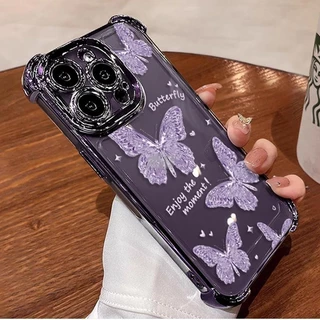 เคส OPPO Reno 14 13F 14F 15 15F 16 16F 13 12 เคส OPPO Reno 14 15 13 12 10 Pro 15 16 Pro Max 5G เคสเงาผีเสื้อกันกระแทกพร้อมเลนส์กล้องป้องกันโทรศัพท์ถุงลมนิรภัยหนากันกระแทกวัสดุไฟฟ้า