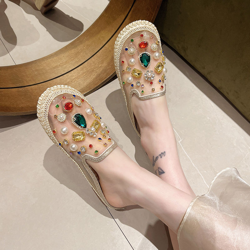 ตาข่าย Slip-Onรองเท้าผู้หญิง2024ฤดูใบไม้ผลิFairy One-Onครึ่งรองเท้าแตะถังRhinestoneLoafersแบนPeasรองเท้าตาข่ายรองเท้าผู้หญิง2024ฤดูใบไม้ผลิFairy One-Onครึ่งรองเท้าแตะถังRhinestoneLoafersแบนPeaรองเท้า7.25