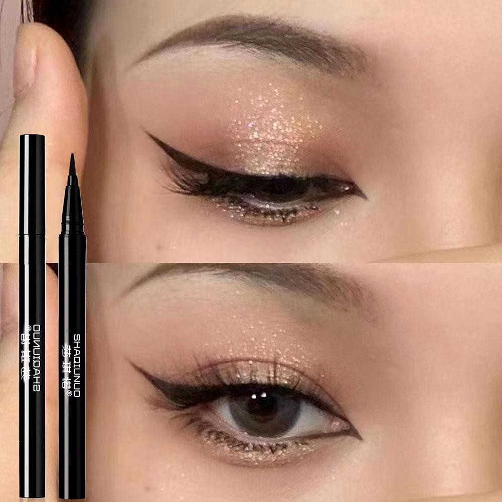อายไลเนอร์ชนิดน้ําบางเฉียบสีดําแม้แต่เม็ดสีปากกาติดทนนานแต่งหน้าของเหลวกันน้ํา z6ส9