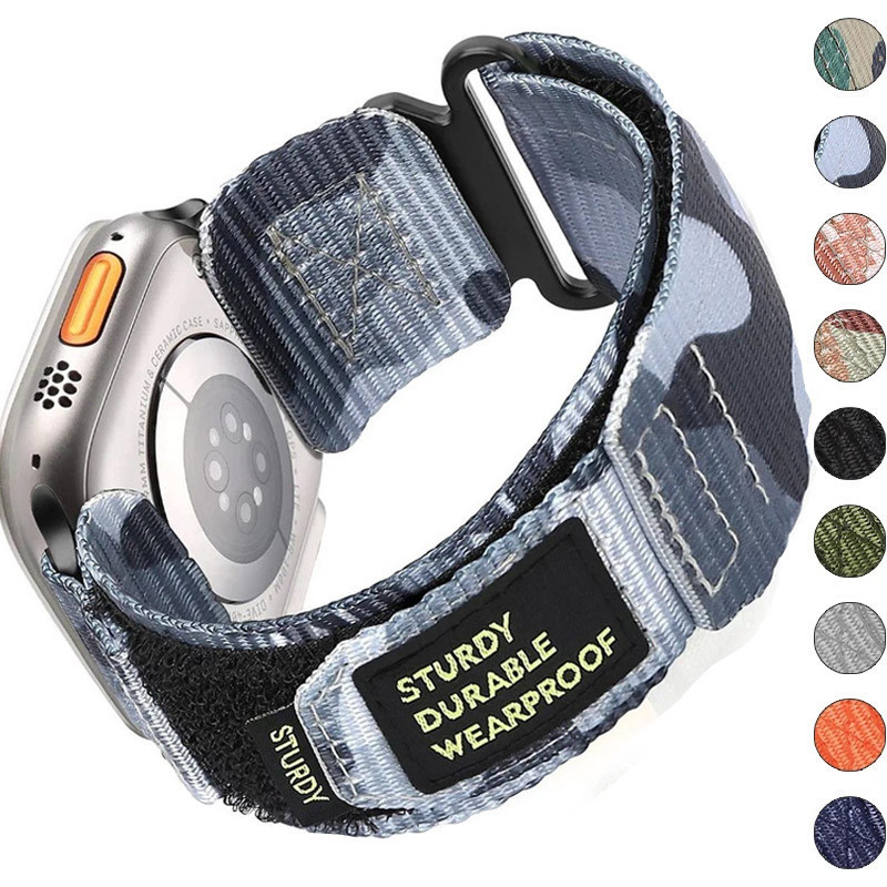 ใหม่ Camouflage สายไนลอนสําหรับ Apple Watch ultra2 IWatch series 11 10 9 8 7 6 SE 5 4 3 49/45/44/42/41/40/38 มม.