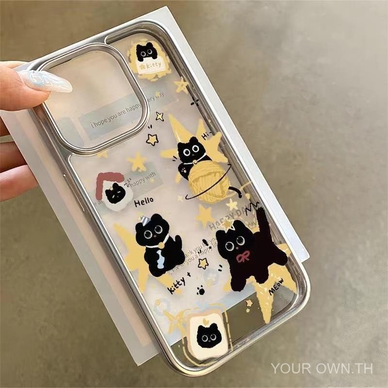 Ins เทรนด์ Cool Black Cat เคสมือถือสำหรับ Apple 15/14PROMAX iphone13/12/11ชุบเส้นขอบ j9ur