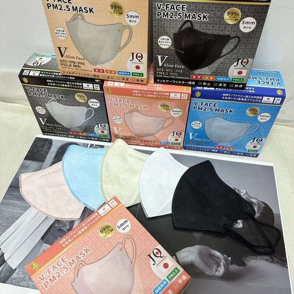 หน้ากากอนามัย สีพื้น V-Face Mask ไซร์M แมสผู้ใหญ่ แบบกล่อง งานญี่ปุ่น เนื้อหนา กันฝุ่น กันหวัดได้ 1/30ชิ้น พร้อมส่งในไทย
