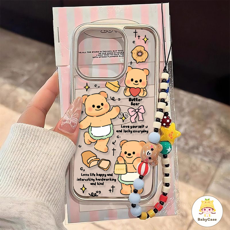 เต้นรำผูกโบว์หมีเนยน่ารัก สร้อยข้อมือกรอบไฟฟ้า เคส IPhone 11 13 14 15 12 Pro Max 7 15 14 8 Plus XR X XS MAX SE 2020
