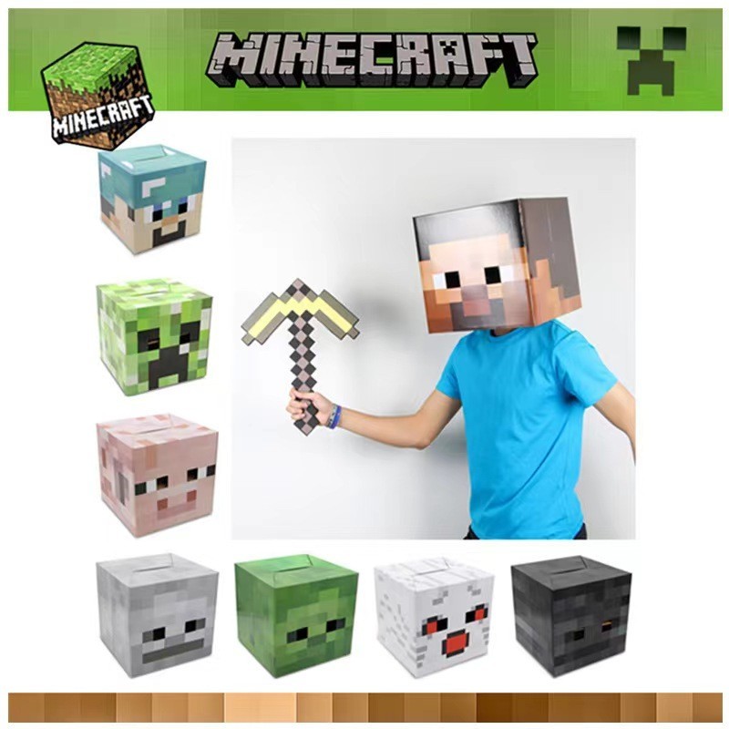 Minecraftสวมหน้ากากเครื่องแต่งกายคอสเพลย์สตีฟไม้เลื้อยEndermanกระดาษแข็งหัวหน้ากล่องปก