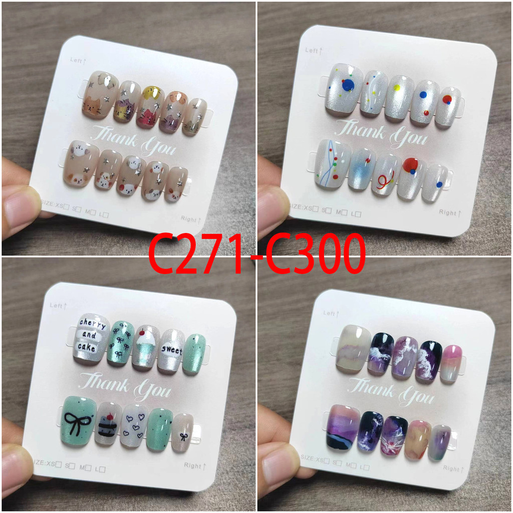 เล็บปลอมตาแมว 10 ชิ้น/เซ็ตเล็บปลอมแฮนด์เมดพร้อมกาวสติกเกอร์