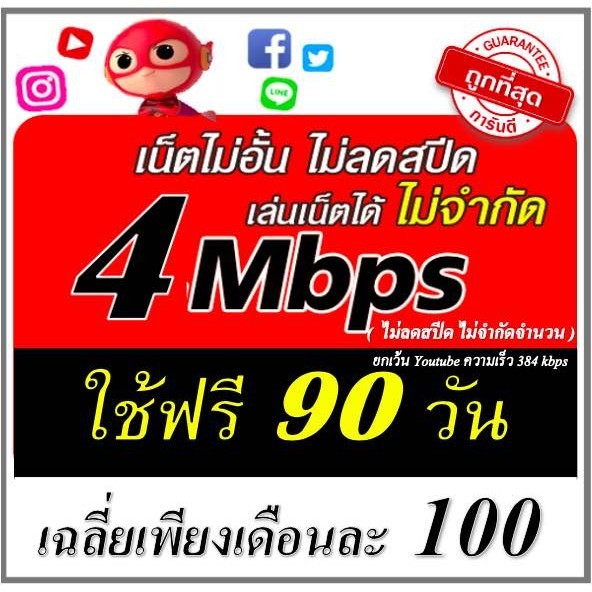 ซิมเน็ต 4mbps ไม่อั้นไม่ลดสปีด ใช้ฟรี 90 วัน