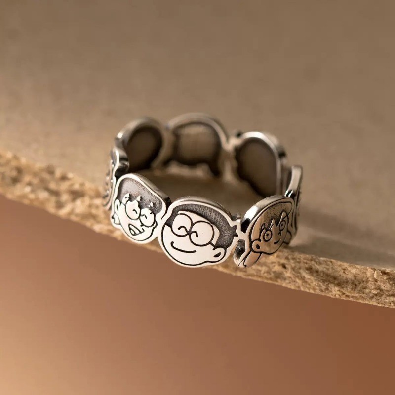 Cartoon Cute Doraemon Open Ring Ins Student New Fashion Personalized Finger Ring Graffiti Ring Jewelry