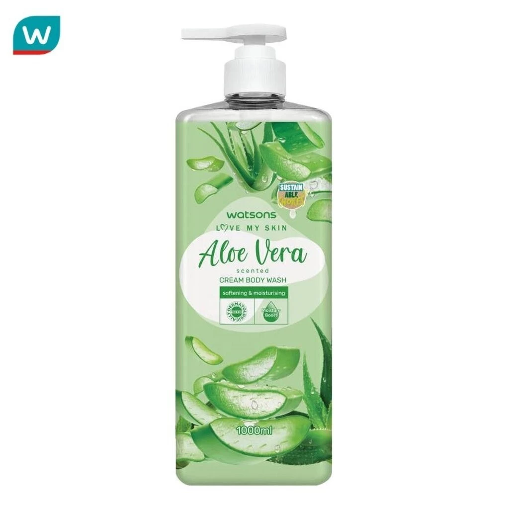 Watsons วัตสัน เลิฟ มาย สกิน อโลเวร่า เซ็นทิด ครีม บอดี้ วอช 1000มล.