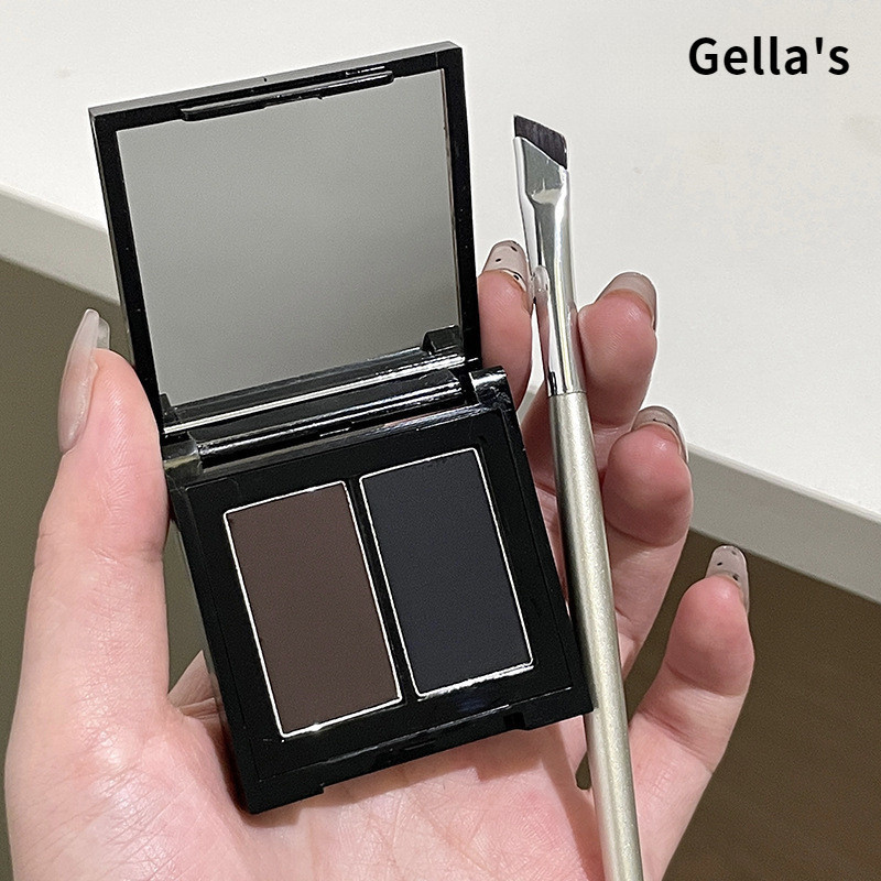 Gella's อายไลเนอร์ อายไลเนอร์แบบเปียกและแห้ง ผงอายไลเนอร์แบบน้ำ 2 สี แป้งเขียนคิ้วเนื้อกำมะหยี่ สีน้ำตาลเข้มธรรมชาติ มือใหม่