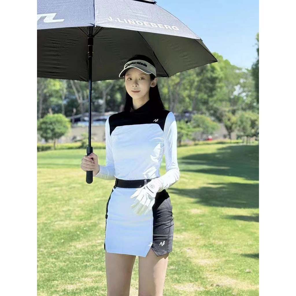 [NETLS] Golf ผู้หญิงฤดูใบไม้ผลิฤดูร้อนแขนยาวรอบคอกีฬาสบายแฟชั่น NE2460 ชุดสูทสีดําสีขาว WKD