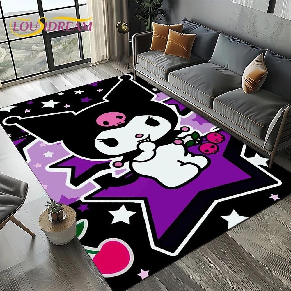 27 สไตล์น่ารัก Kuromi การ์ตูน Sanrio พรมพรมสําหรับห้องนอนห้องนั่งเล่นหน้าแรกโซฟาตกแต่ง,เด็กขนาดใหญ่ตกแต่งแผ่นปูพื้นของขวัญสาว