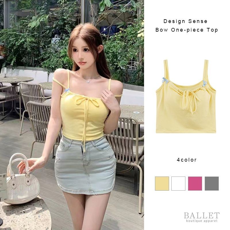 Design Sense Bow เสื้อชิ้นเดียว Ins สาวร้อนหวาน Camisole ผู้หญิงฤดูร้อนด้านหลังที่สวยงาม BB