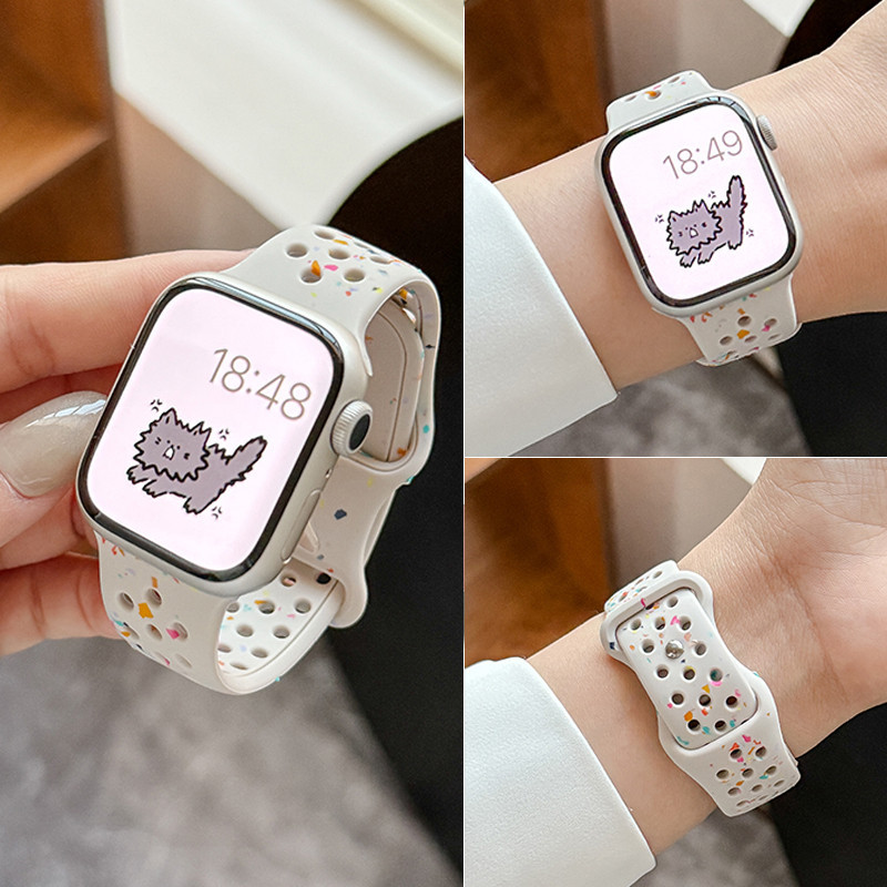 สายซิลิโคนลายสีสัน สำหรับ Apple Watch Strap Series 11 10 Ultra 2 9 8 7 6 5 SE 4 3 สายนาฬิกา Band iWatch 49 46 45 44 42 41 40 38mm