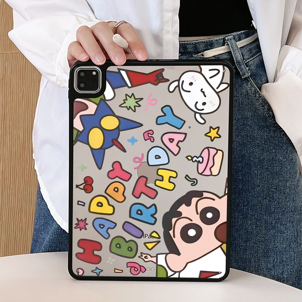 เคสเครยอนชินจัง iPad 2024 pro11 2022 air4/5/6 iPad ขอบดําอะคริลิคฝาหลัง iPad 10.2 gen7/8/9/10 air3 10.5