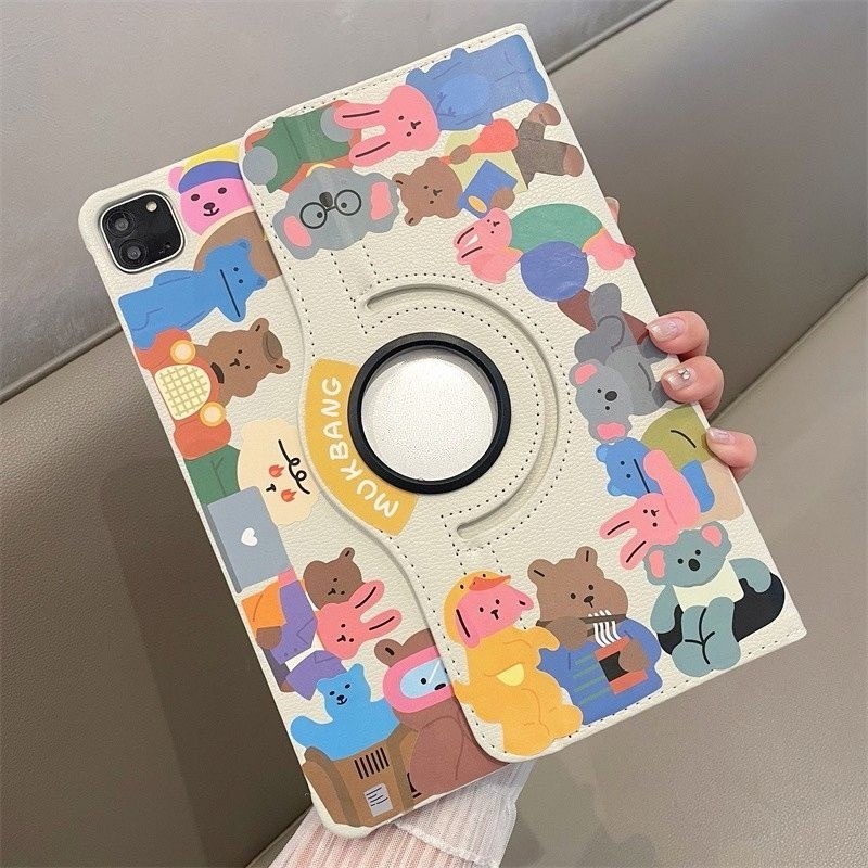 360.เคสฝาพับ ลายการ์ตูน เคส Samsung Tab A9 Plus /Tab A7 lite/Tab S6 lite /Tab S9 FE S9FE S7 S8 เคสหนัง Case การหมุน 360
