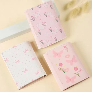 COPPERIX กระเป๋าสตางค์ผู้หญิง, กระเป๋าใส่เหรียญสีชมพูหลายใบ, หนัง PU แบบพกพาดอกไม้โบว์ Photocard กระเป๋ากลางแจ้ง