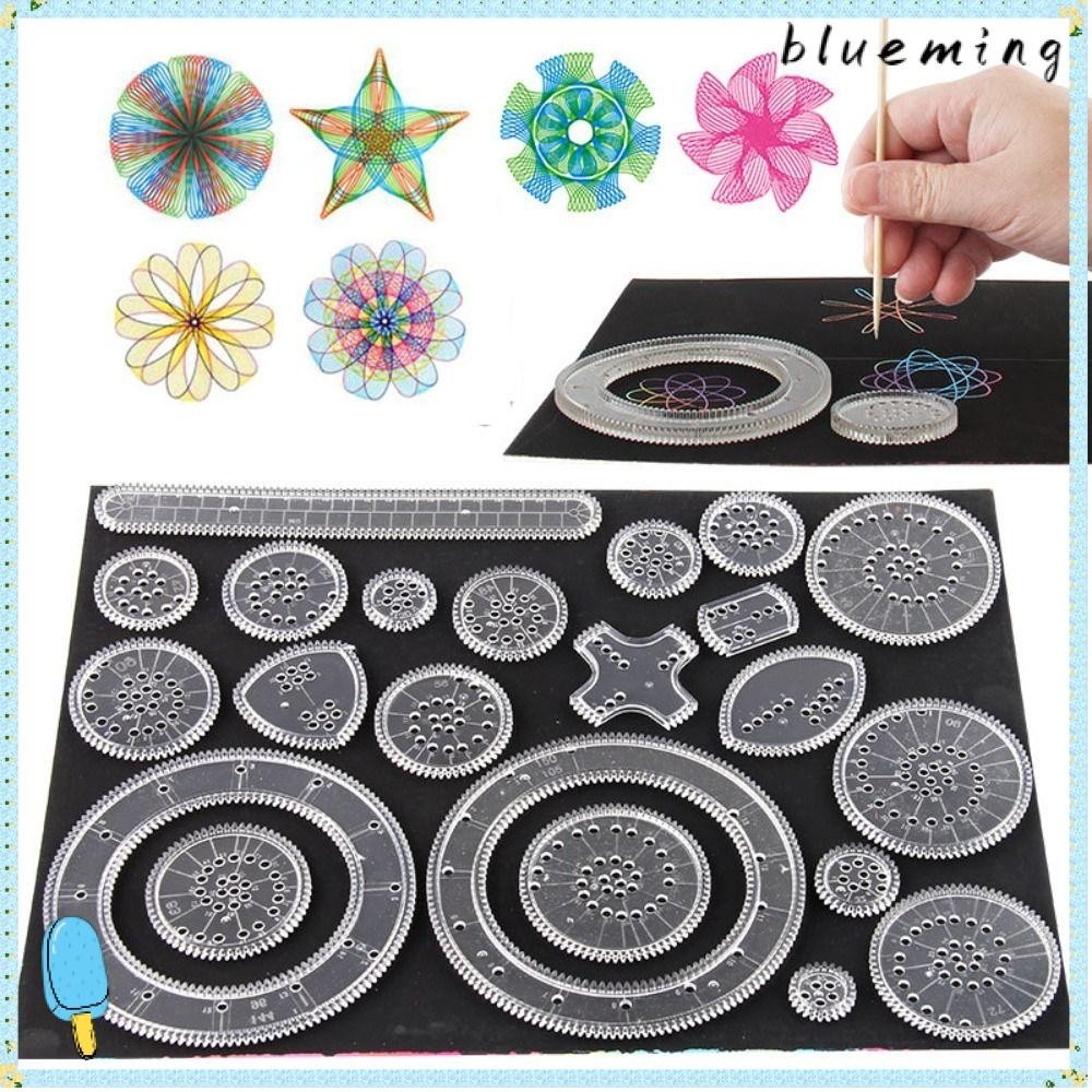 Blueming2 ชุดของเล่นไม้บรรทัดพลาสติก รูปเฟืองประสาน 5 12 22 ชิ้น สําหรับวาดภาพ สํานักงาน โรงเรียน