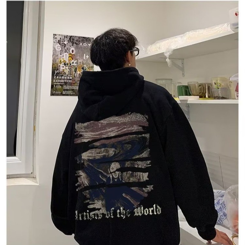 เสื้อฮู้ด [M-5XL] กราฟฟิตีการ์ตูนญี่ปุ่น ใส่ได้ทั้งชายและหญิง หลวม สบาย โอเวอร์ไซส์